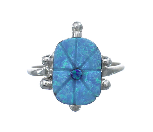Native American Multicolor Opal Sterling Silver Turtle Ring Size 7 JX124181
