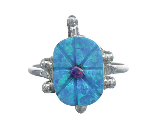 Native American Multicolor Opal Sterling Silver Turtle Ring Size 7-3/4 JX124185