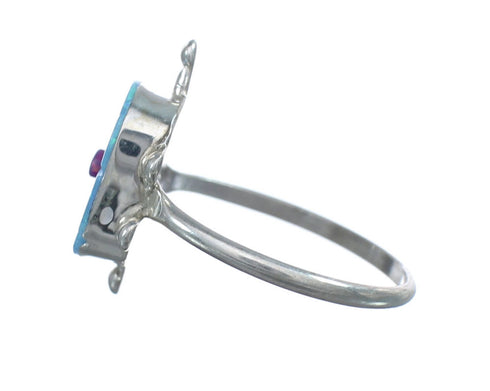 Native American Multicolor Opal Sterling Silver Turtle Ring Size 7-3/4 JX124185