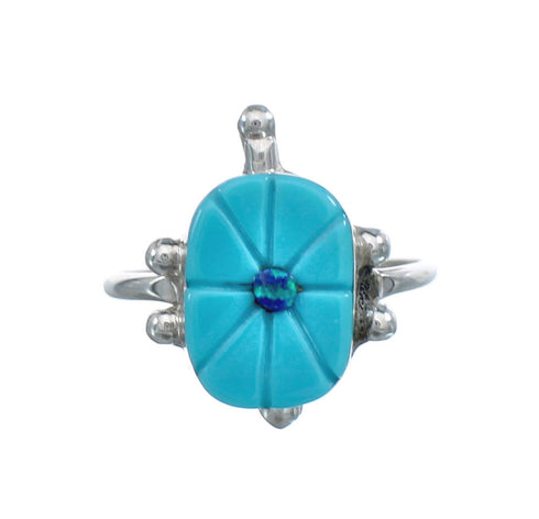 Native American Turquoise and Purple Opal Sterling Silver Turtle Ring Size 5-3/4 JX124189