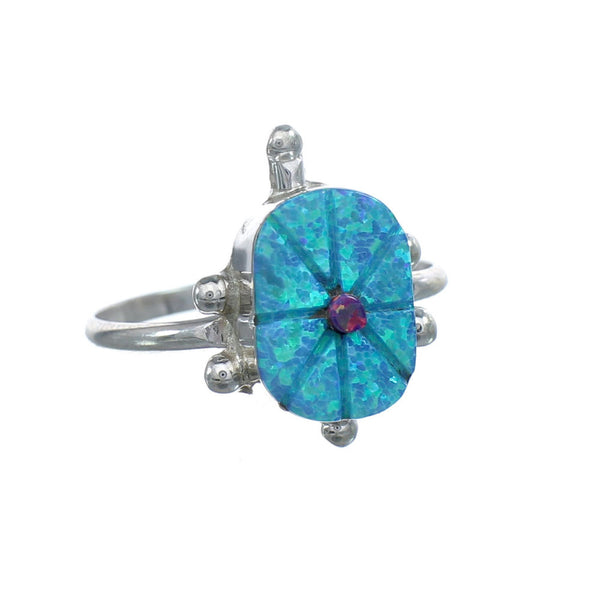 Native American Multicolor Opal Sterling Silver Turtle Ring Size 7-3/4 JX124195