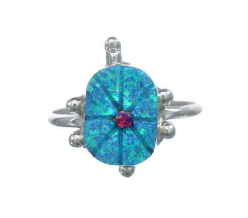 Native American Multicolor Opal Sterling Silver Turtle Ring Size 6-3/4 JX124191