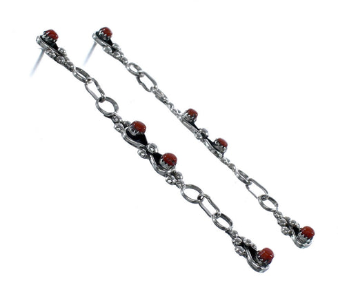 Sterling Silver And Coral Native American Post Dangle Earrings AX124187