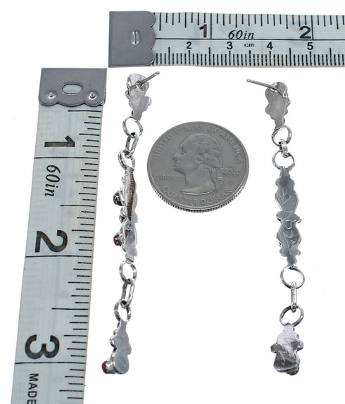 Sterling Silver And Coral Native American Post Dangle Earrings AX124187