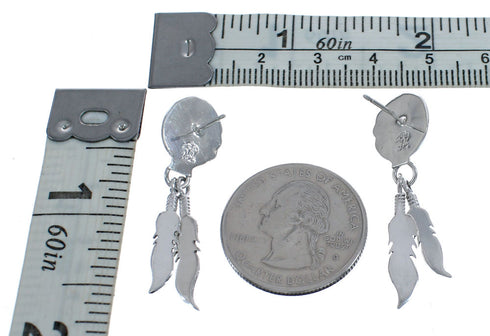 Native American Sterling Silver Lapis Feather Post Dangle Earrings AX124194