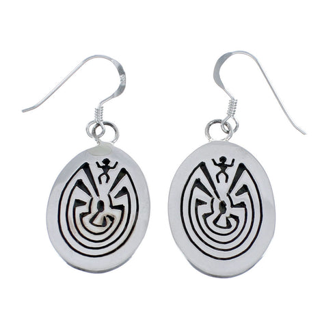 Sterling Silver Man In A Maze Navajo Hook Dangle Earrings AX124327