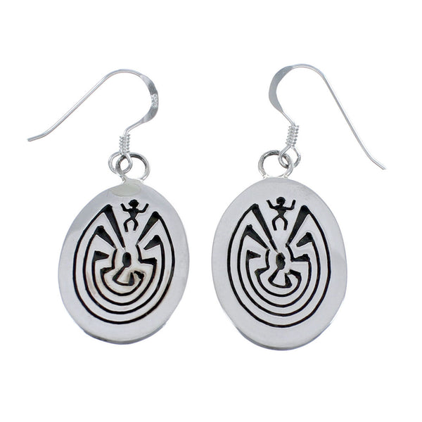 Sterling Silver Man In A Maze Navajo Hook Dangle Earrings AX124327