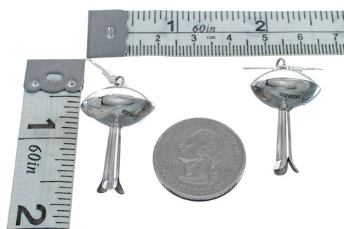 Native American Navajo Genuine Sterling Silver Hook Dangle Earrings AX124265