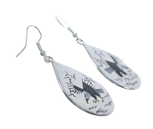 Native American Navajo Multicolor Sterling Silver Eagle Hook Dangle Earrings JX124266