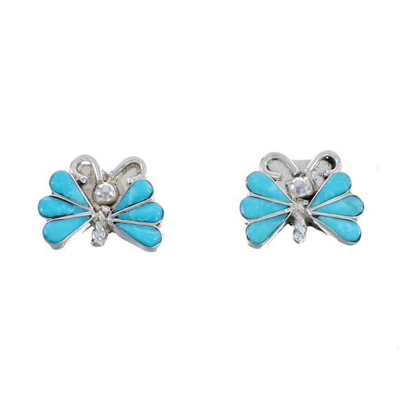 Native American Zuni Sterling Silver Turquoise Butterfly Post Earrings JX124224