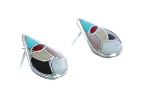 Native American Multicolor Tear Drop Sterling Silver Post Stud Earrings JX124241
