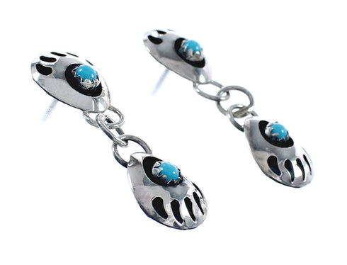 Native American Navajo Turquoise Sterling Silver Bear Paw Post Dangle Earrings JX124331