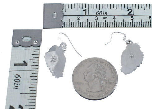 Native American Turquoise Sterling Silver Leaf Hook Dangle Earrings JX124332