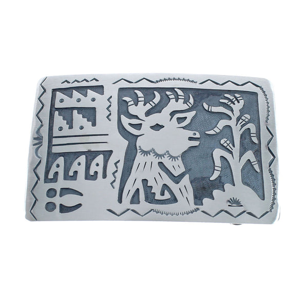 Native American Genuine Sterling Silver Deer And Corn Belt Buckle JX124355
