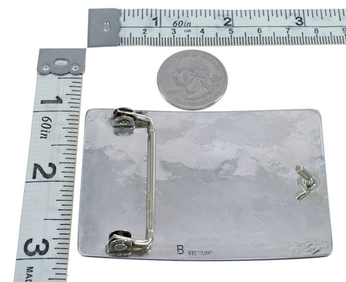 Native American Navajo Genuine Sterling Silver Belt Buckle JX124351