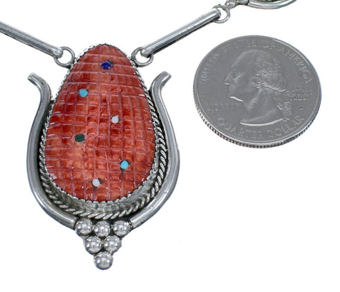 Native American Silver Multicolor Inlay Corn Zuni Necklace Set AX124655