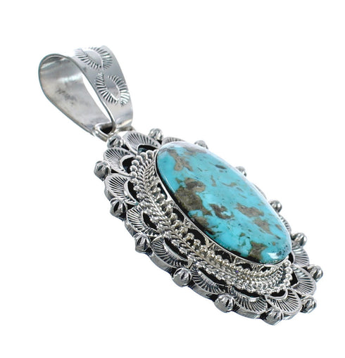 Native American Navajo Turquoise Sterling Silver Stamped Pendant AX124410