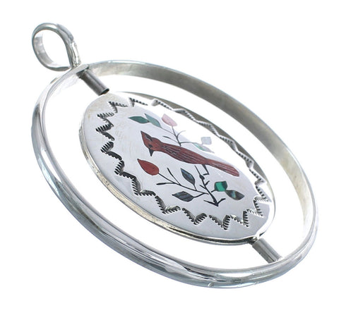 Zuni Multicolor Cardinal And Eagle Sterling Silver Reversible Pendant JX124508