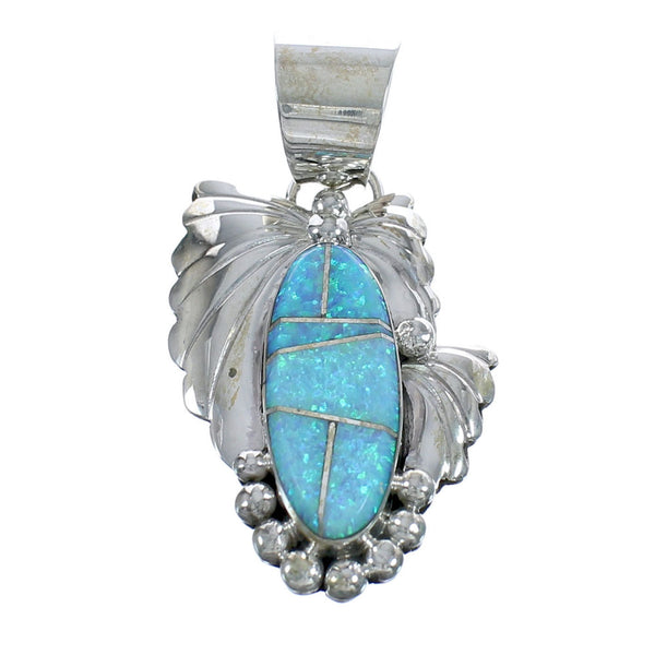 Native American Navajo Blue Opal Authentic Sterling Silver Pendant JX124520