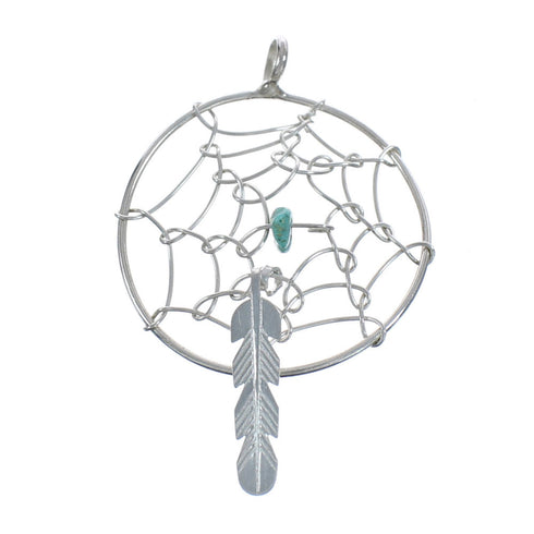 Native American Sterling Silver Turquoise Dream Catcher Feather Pendant JX124498