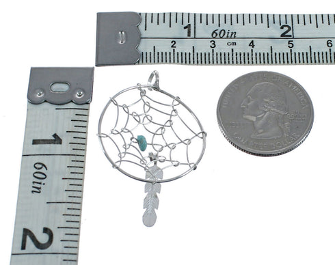 Native American Sterling Silver Turquoise Dream Catcher Feather Pendant JX124498