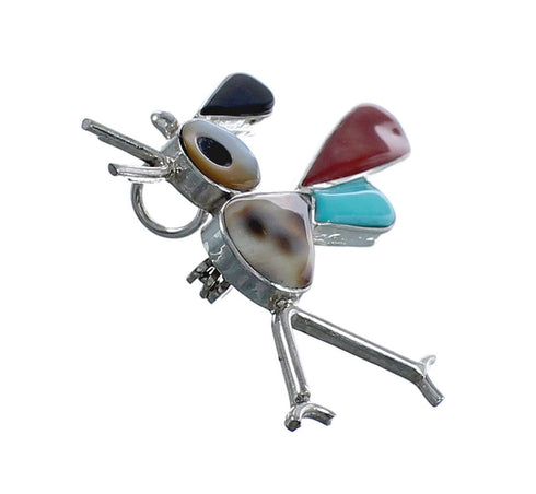 Native American Zuni Sterling Silver Multicolor Road Runner Pin Pendant JX124460