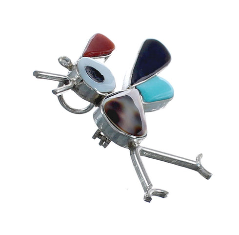 Native American Zuni Sterling Silver Multicolor Road Runner Pin Pendant JX124463