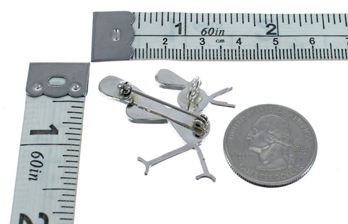 Native American Zuni Sterling Silver Multicolor Road Runner Pin Pendant JX124463