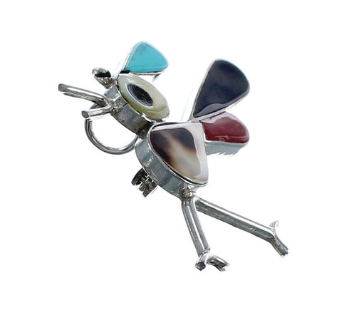 Native American Zuni Sterling Silver Multicolor Road Runner Pin Pendant JX124464