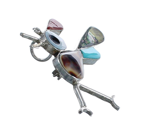 Native American Zuni Sterling Silver Multicolor Road Runner Pin Pendant JX124466