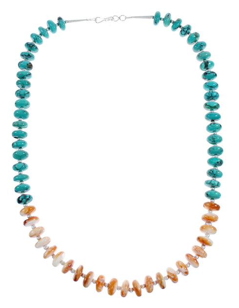 Native American Navajo Turquoise and Oyster Shell Bead Sterling Silver Necklace JX124552