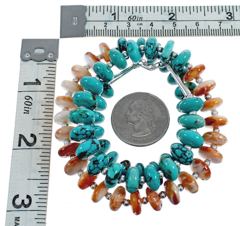 Native American Navajo Turquoise and Oyster Shell Bead Sterling Silver Necklace JX124552