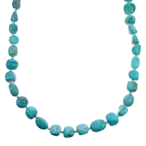 Native American Navajo Turquoise Bead Sterling Silver Necklace JX124544