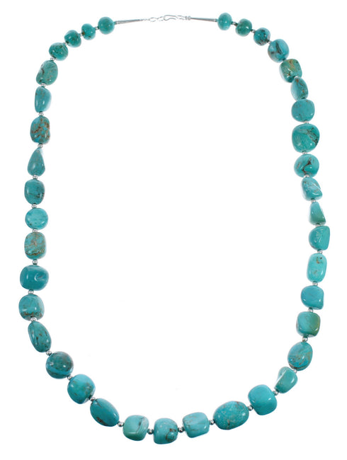 Native American Navajo Turquoise Bead Sterling Silver Necklace JX124544