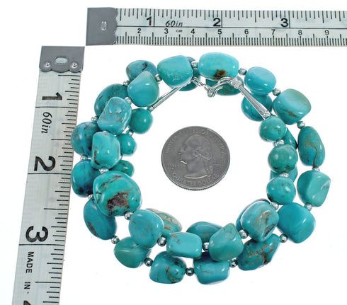 Native American Navajo Turquoise Bead Sterling Silver Necklace JX124544