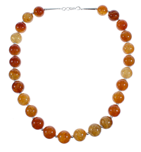 Native American Navajo Agate Bead Sterling Silver Necklace JX124554