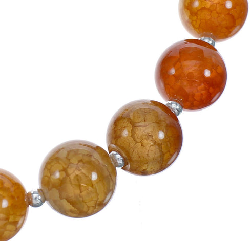 Native American Navajo Agate Bead Sterling Silver Necklace JX124554