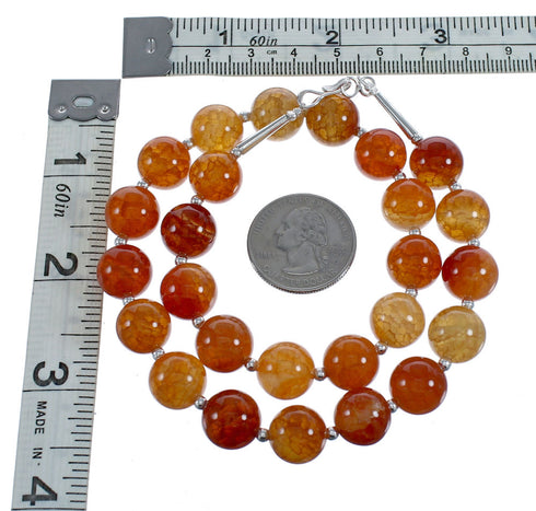 Native American Navajo Agate Bead Sterling Silver Necklace JX124554