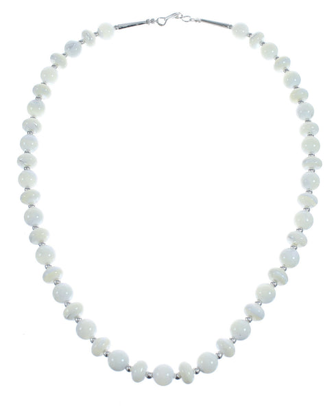 Native American Navajo Mother of Pearl Bead Sterling Silver Necklace JX124565