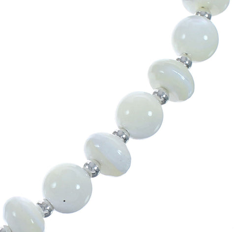 Native American Navajo Mother of Pearl Bead Sterling Silver Necklace JX124565