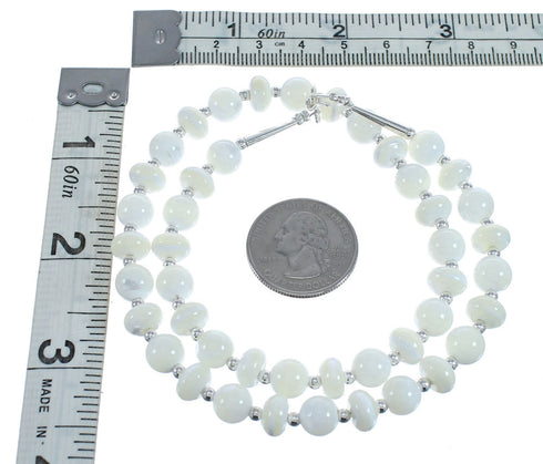 Native American Navajo Mother of Pearl Bead Sterling Silver Necklace JX124565