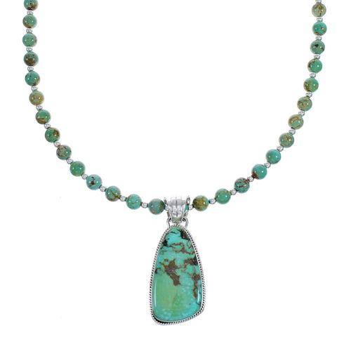 Sterling Silver Turquoise Pendant Bead Native American Necklace Set JX124551