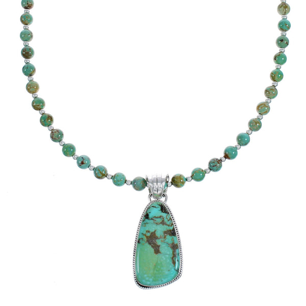 Sterling Silver Turquoise Pendant Bead Native American Necklace Set JX124551