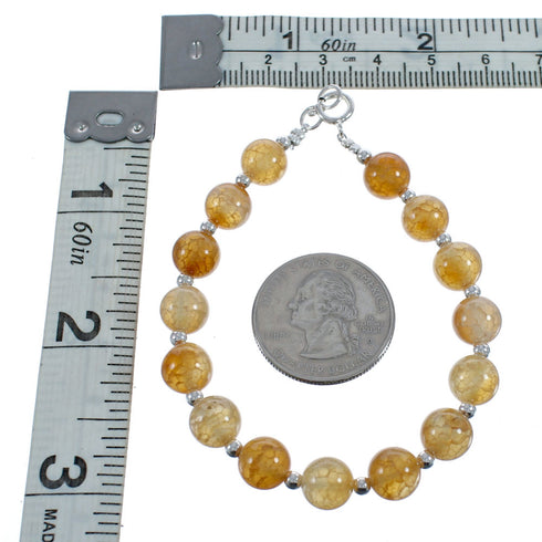 Native American Genuine Sterling Silver Agate Bead Bracelet JX124581