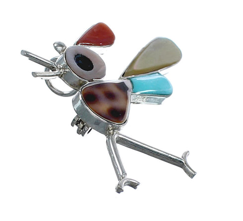 Native American Zuni Sterling Silver Multicolor Road Runner Pin Pendant JX124477