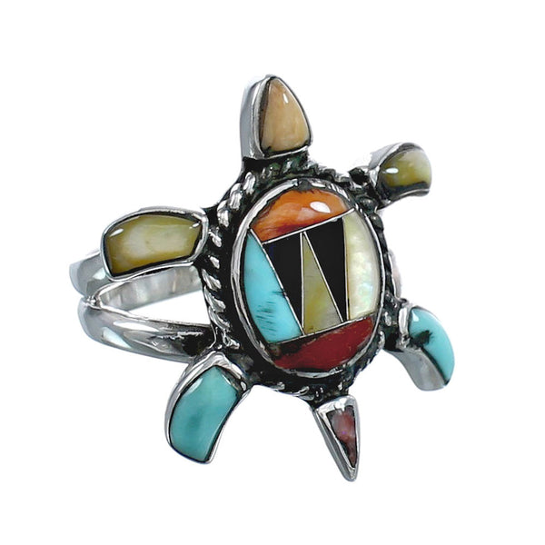 Sterling Silver Southwest Multicolor Turtle Ring Size 7-3/4 JX124587