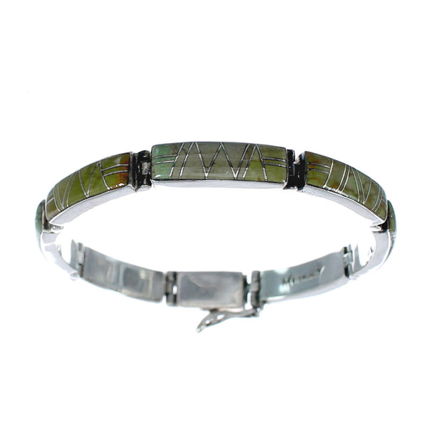 Southwestern Turquoise Inlay Genuine Sterling Silver Link Bracelet JX124588