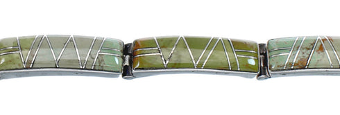 Southwestern Turquoise Inlay Genuine Sterling Silver Link Bracelet JX124588