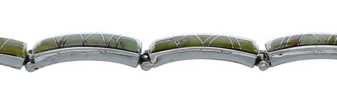 Southwestern Turquoise Inlay Genuine Sterling Silver Link Bracelet JX124588