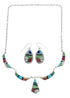 Southwestern Silver Multicolor Inlay Link Necklace Earrings Set JX124592